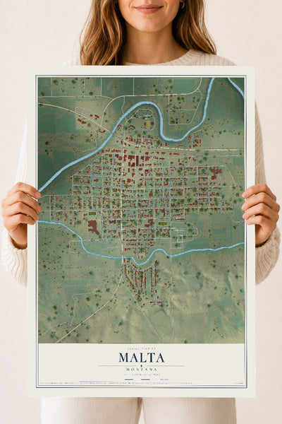 Map of Malta, Montana, 18 x 24 inch unframed archival matte print