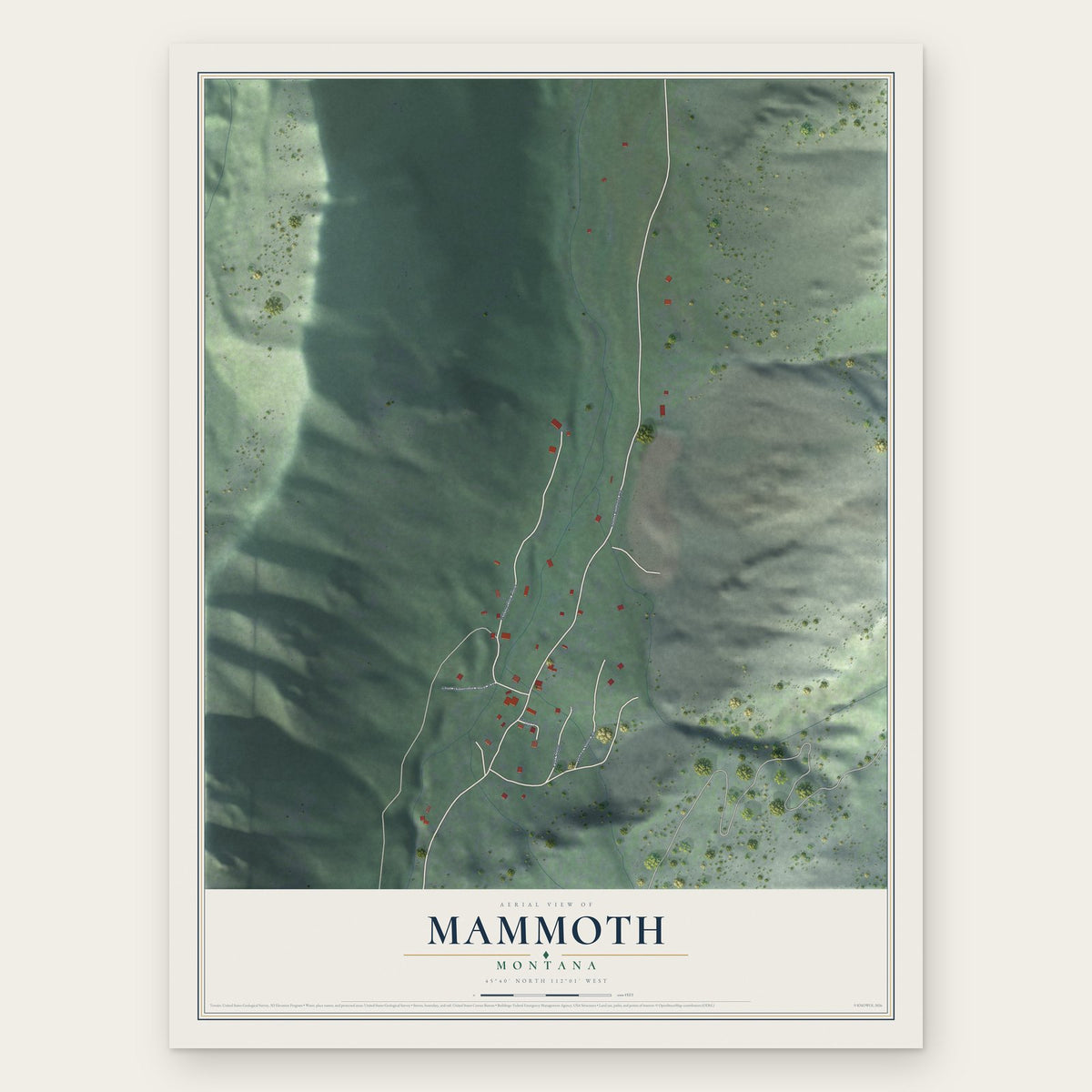 Mammoth, Montana map print, the full design