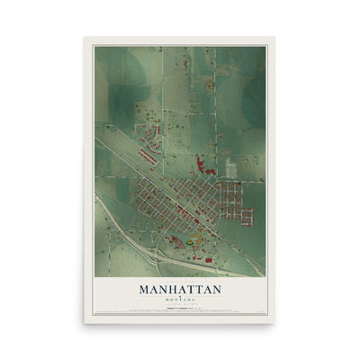 Map of Manhattan, Montana, 12 x 18 inch unframed archival matte print