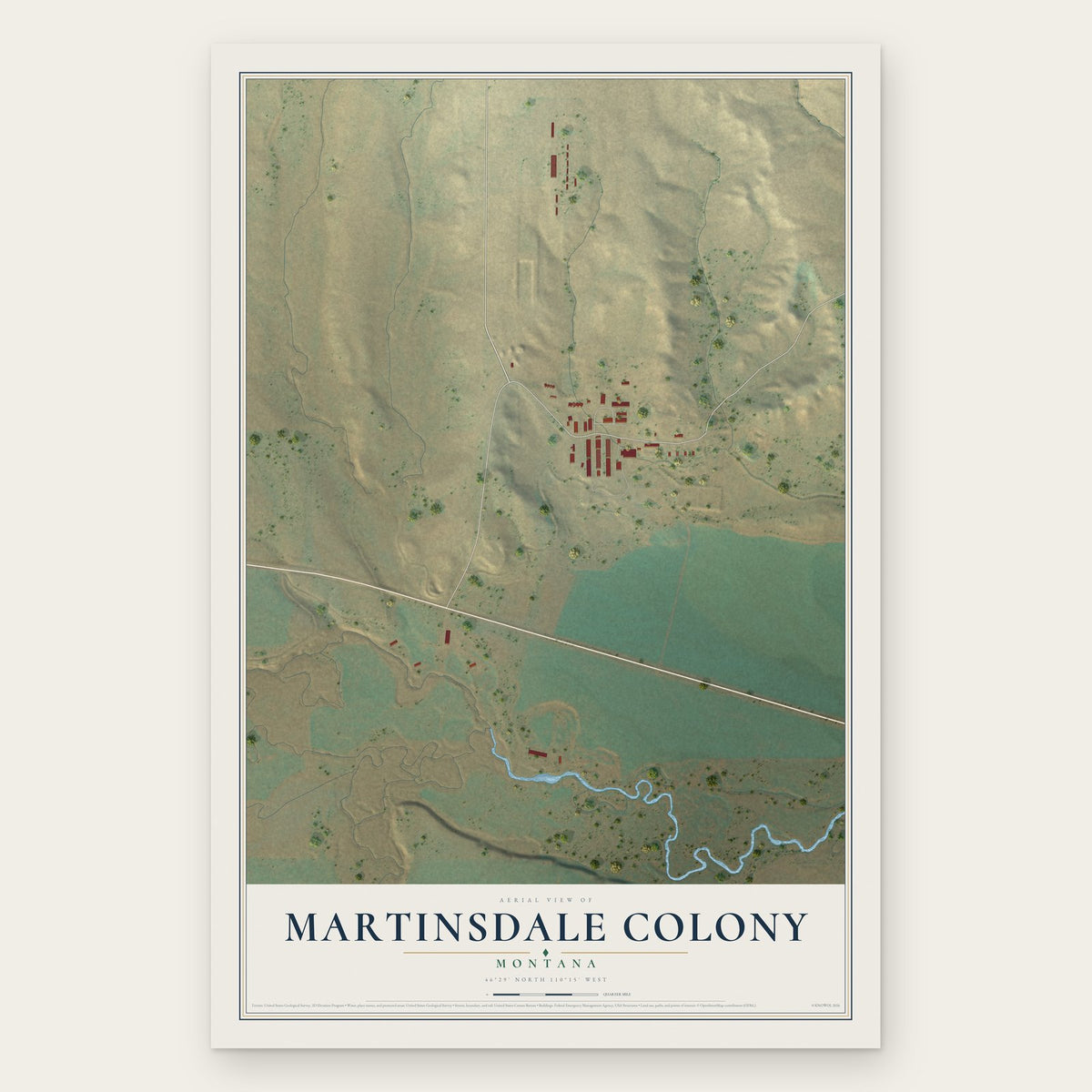 Martinsdale Colony, Montana map print, the full design