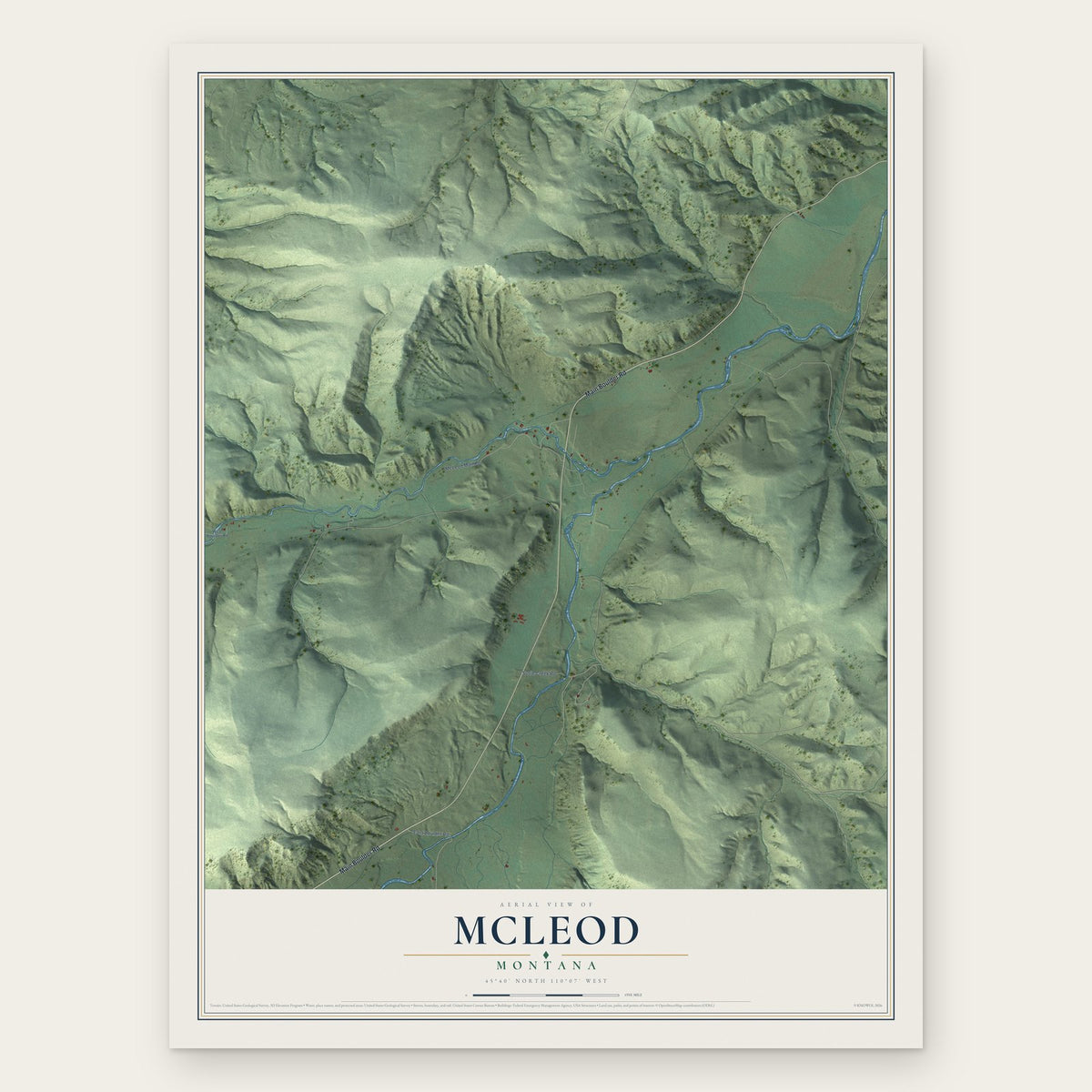 McLeod, Montana map print, the full design