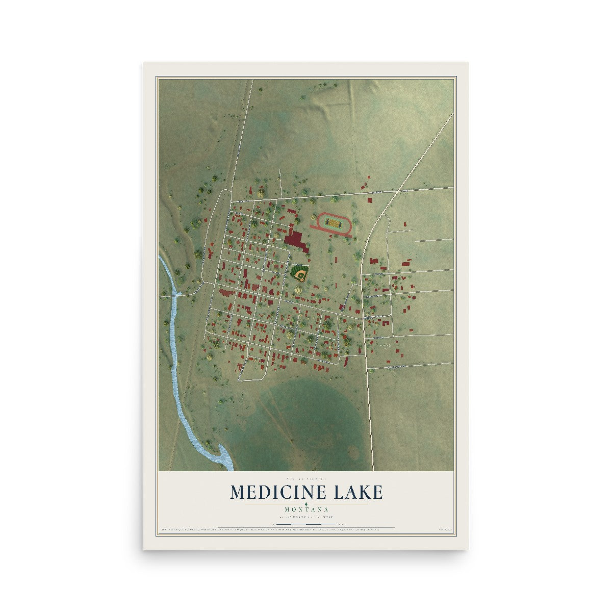 Map of Medicine Lake, Montana, 12 x 18 inch unframed archival matte print