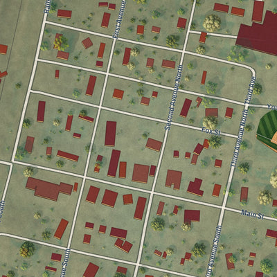 Close-up of the map of Medicine Lake, Montana print showing street and building detail