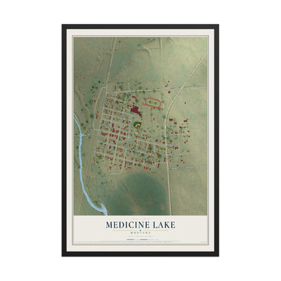 Map of Medicine Lake, Montana, 12 x 18 inch print in a black wood frame