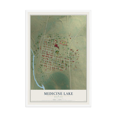 Map of Medicine Lake, Montana, 12 x 18 inch print in a white wood frame