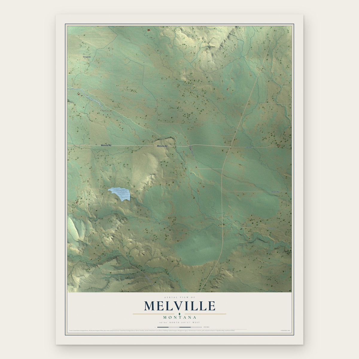 Melville, Montana map print, the full design