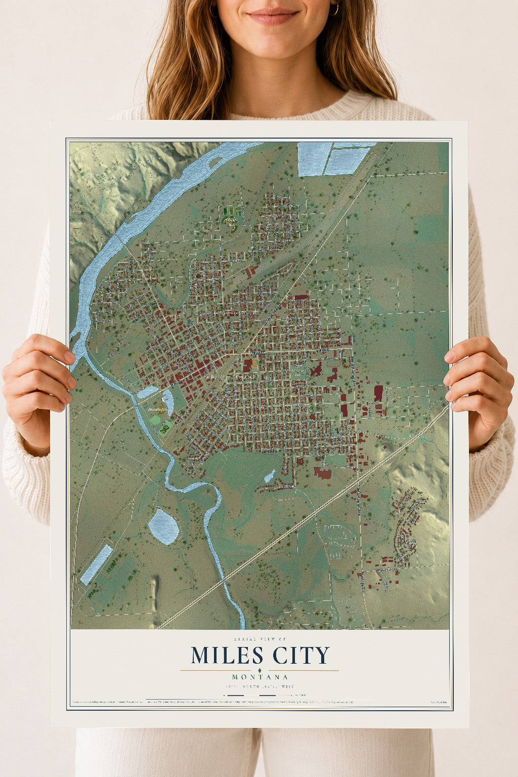 Map of Miles City, Montana, 18 x 24 inch unframed archival matte print