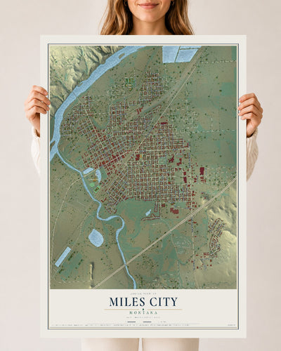 Map of Miles City, Montana, 24 x 36 inch unframed archival matte print