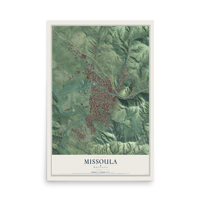 Map of Missoula, Montana, 12 x 18 inch unframed archival matte print