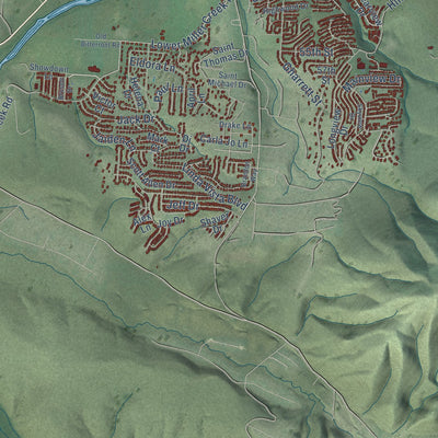 Second close-up of the map of Missoula, Montana print showing more streets and buildings