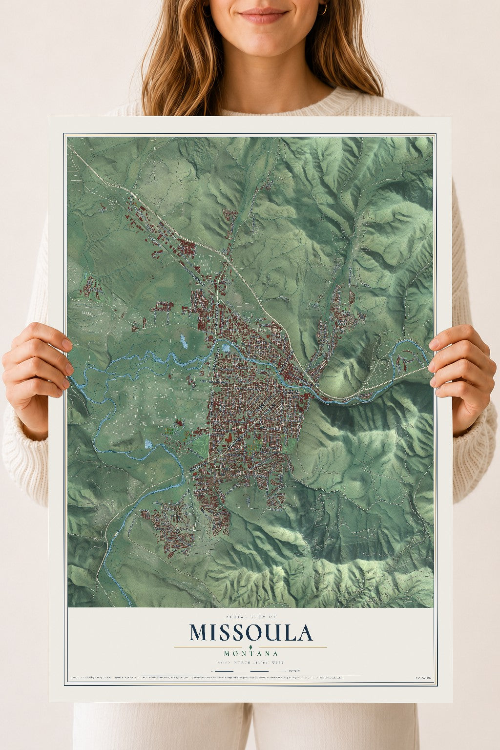 Map of Missoula, Montana, 18 x 24 inch unframed archival matte print