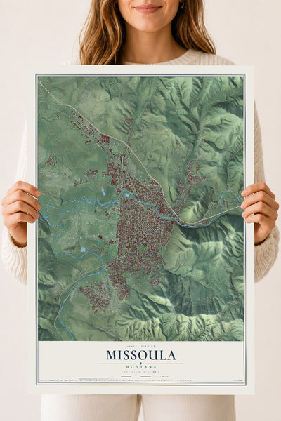 Map of Missoula, Montana, 18 x 24 inch unframed archival matte print