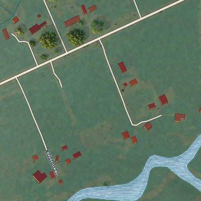 Close-up of the map of Montaqua, Montana print showing street and building detail