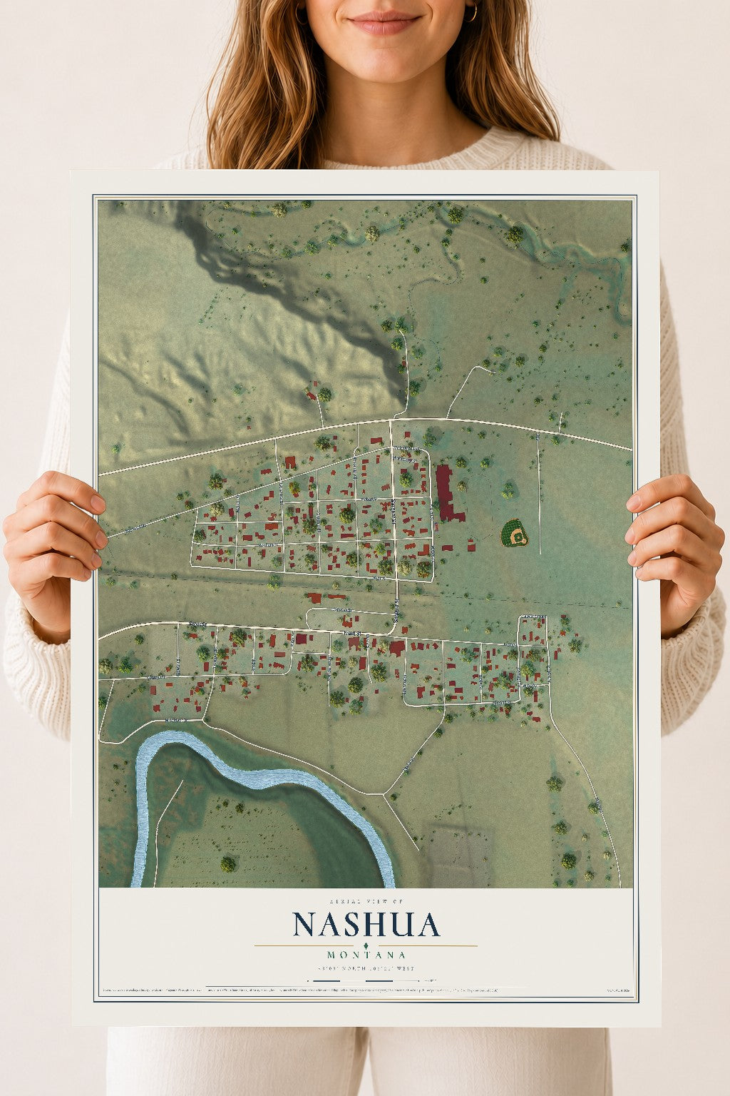 Map of Nashua, Montana, 18 x 24 inch unframed archival matte print