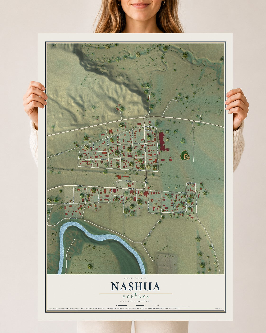 Map of Nashua, Montana, 24 x 36 inch unframed archival matte print