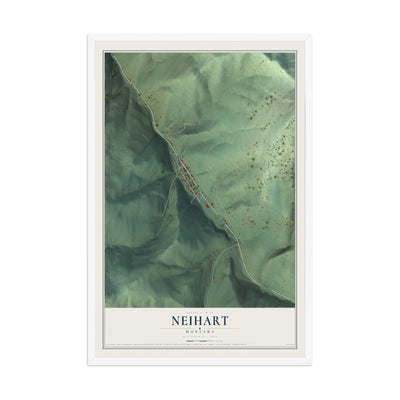 Map of Neihart, Montana, 12 x 18 inch print in a white wood frame