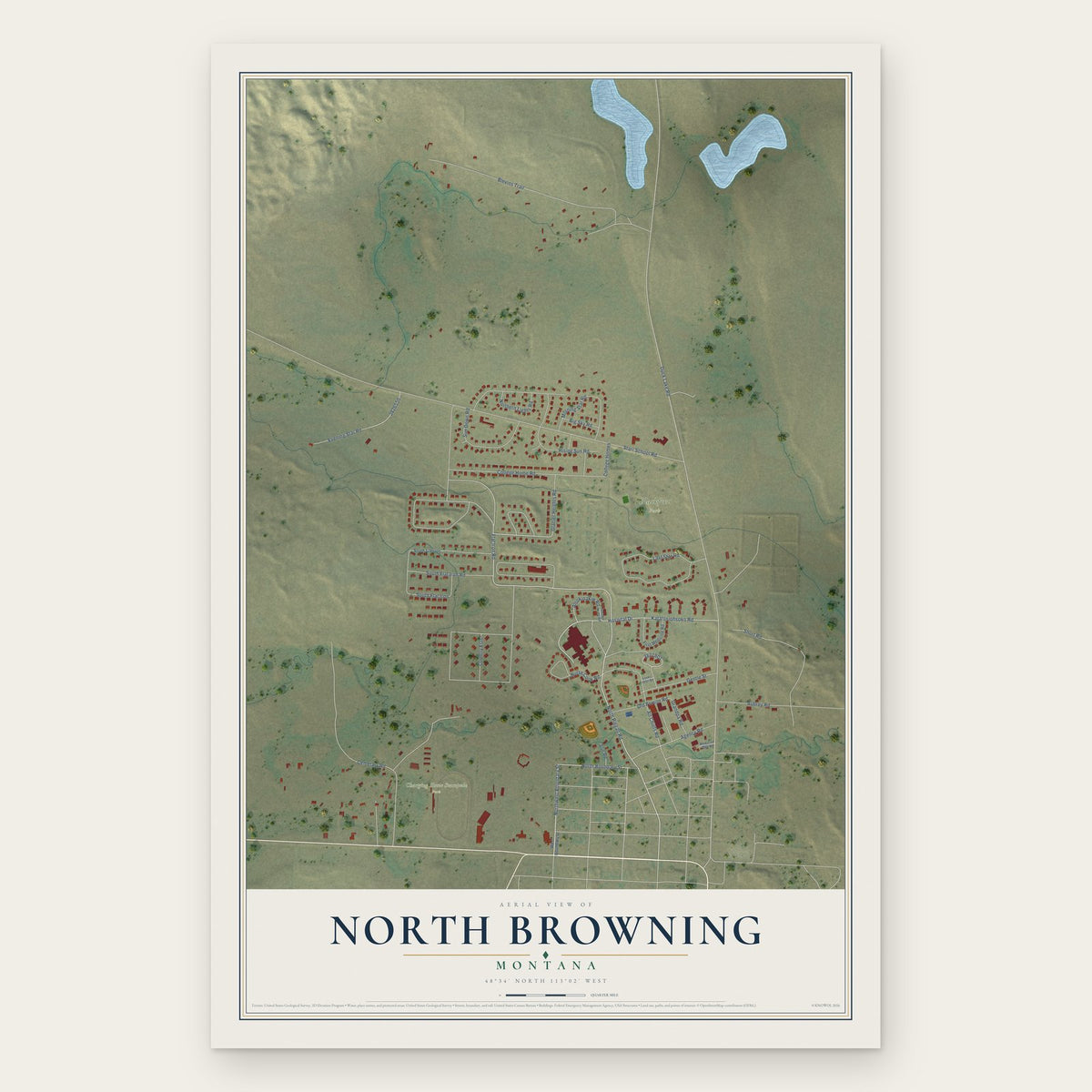 North Browning, Montana map print, the full design