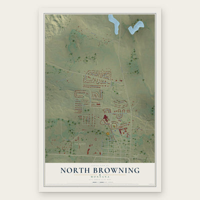North Browning, Montana map print, the full design