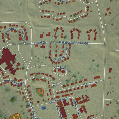Close-up of the map of North Browning, Montana print showing street and building detail