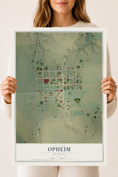 Map of Opheim, Montana, 18 x 24 inch unframed archival matte print