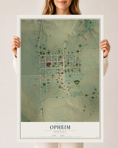 Map of Opheim, Montana, 24 x 36 inch unframed archival matte print