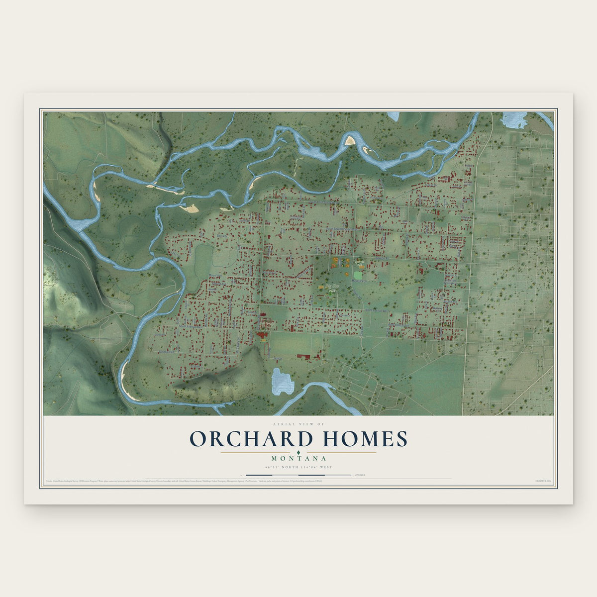 Orchard Homes, Montana map print, the full design