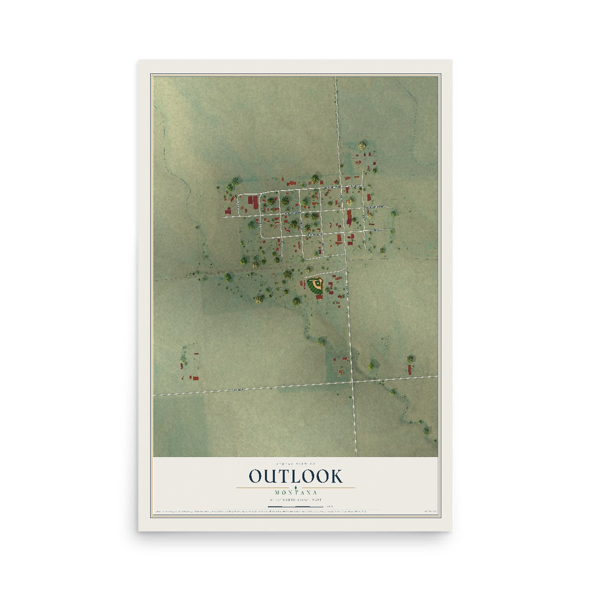 Map of Outlook, Montana, 12 x 18 inch unframed archival matte print