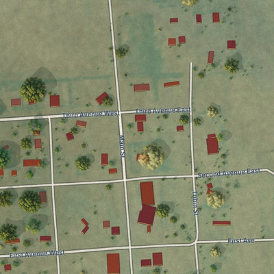 Close-up of the map of Outlook, Montana print showing street and building detail