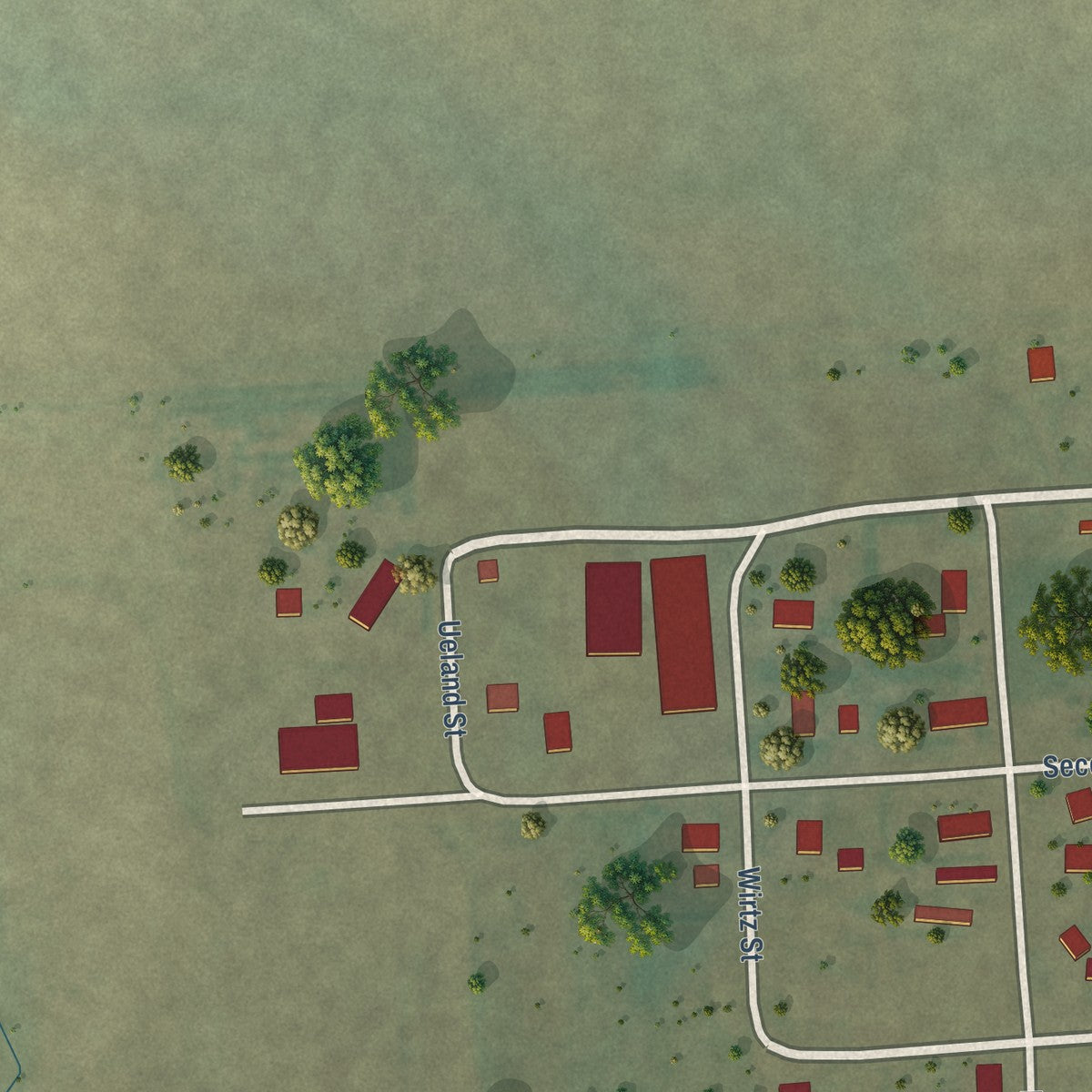 Second close-up of the map of Outlook, Montana print showing more streets and buildings