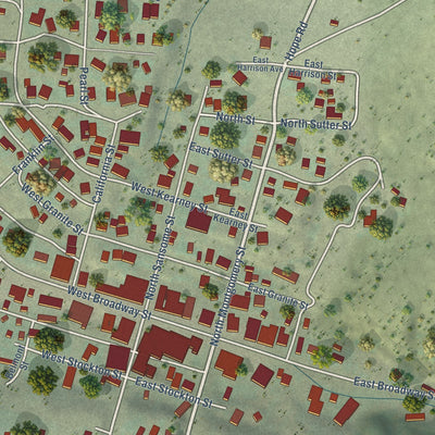Close-up of the map of Philipsburg, Montana print showing street and building detail