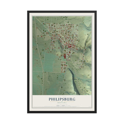 Map of Philipsburg, Montana, 12 x 18 inch print in a black wood frame