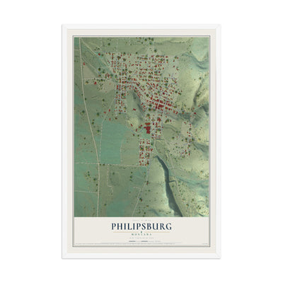 Map of Philipsburg, Montana, 12 x 18 inch print in a white wood frame