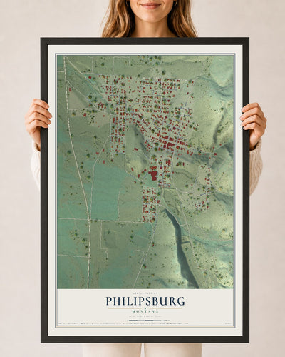 Map of Philipsburg, Montana, 24 x 36 inch print in a black wood frame