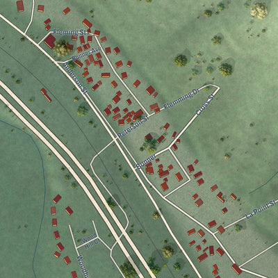 Close-up of the map of Piltzville, Montana print showing street and building detail