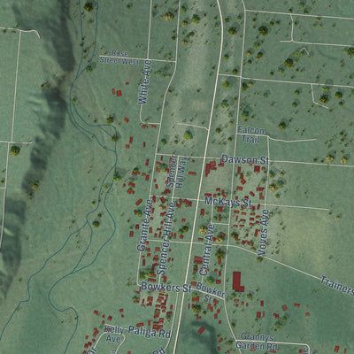 Close-up of the map of Pioneer Junction, Montana print showing street and building detail