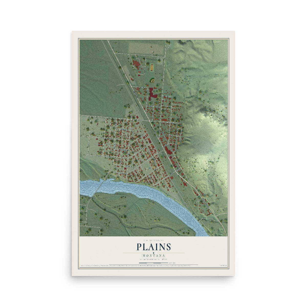 Map of Plains, Montana, 12 x 18 inch unframed archival matte print
