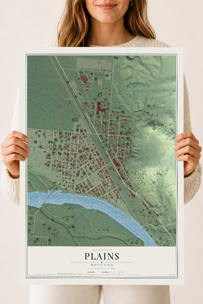Map of Plains, Montana, 18 x 24 inch unframed archival matte print