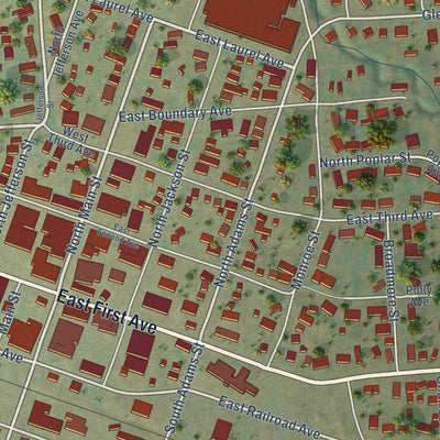 Close-up of the map of Plentywood, Montana print showing street and building detail