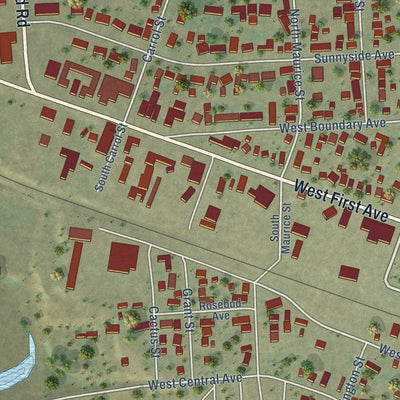 Second close-up of the map of Plentywood, Montana print showing more streets and buildings