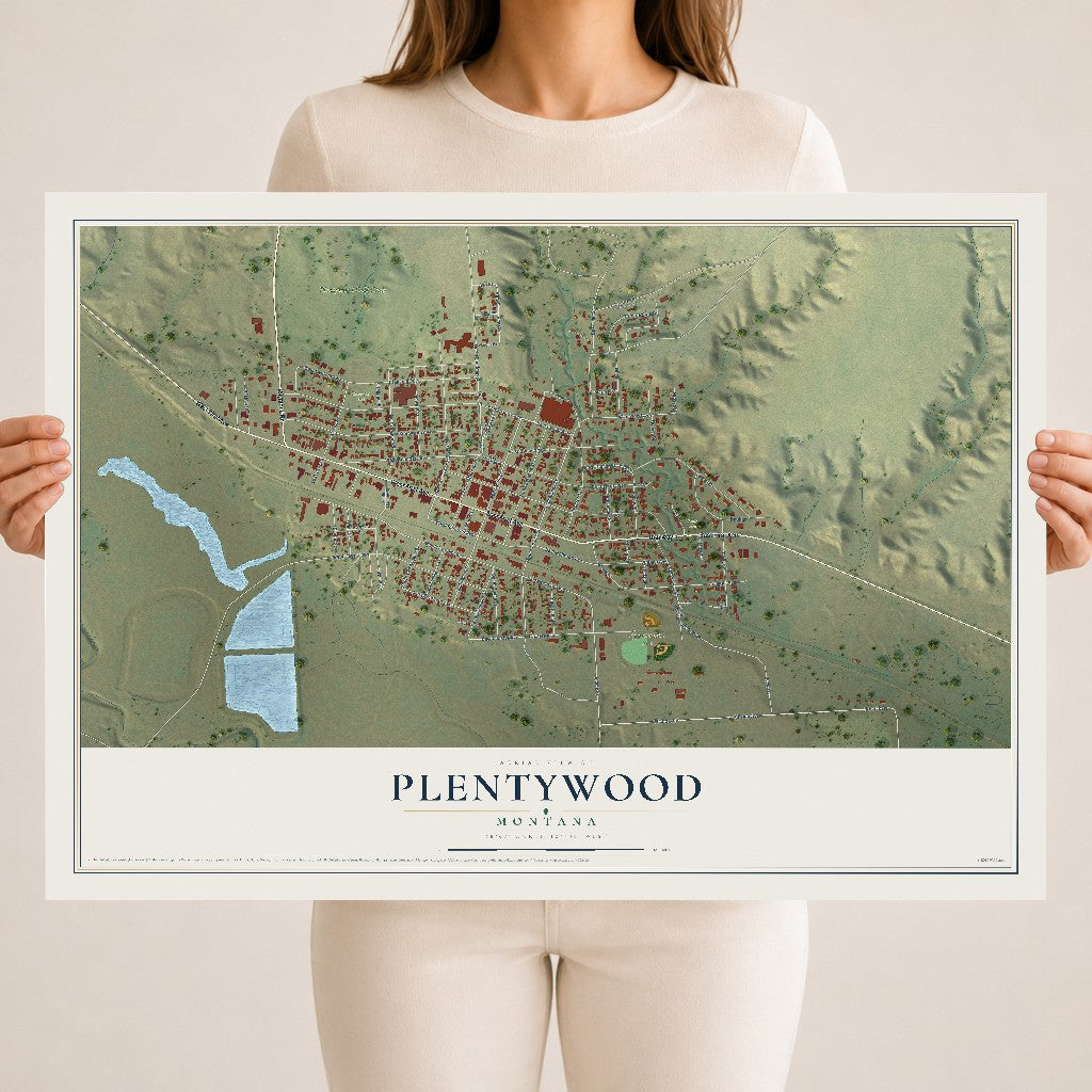 Map of Plentywood, Montana, 18 x 24 inch unframed archival matte print