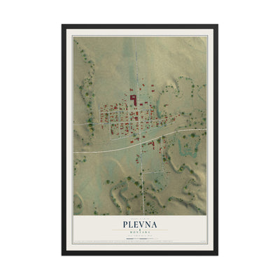 Map of Plevna, Montana, 12 x 18 inch print in a black wood frame