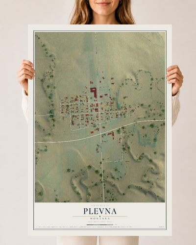 Map of Plevna, Montana, 24 x 36 inch unframed archival matte print