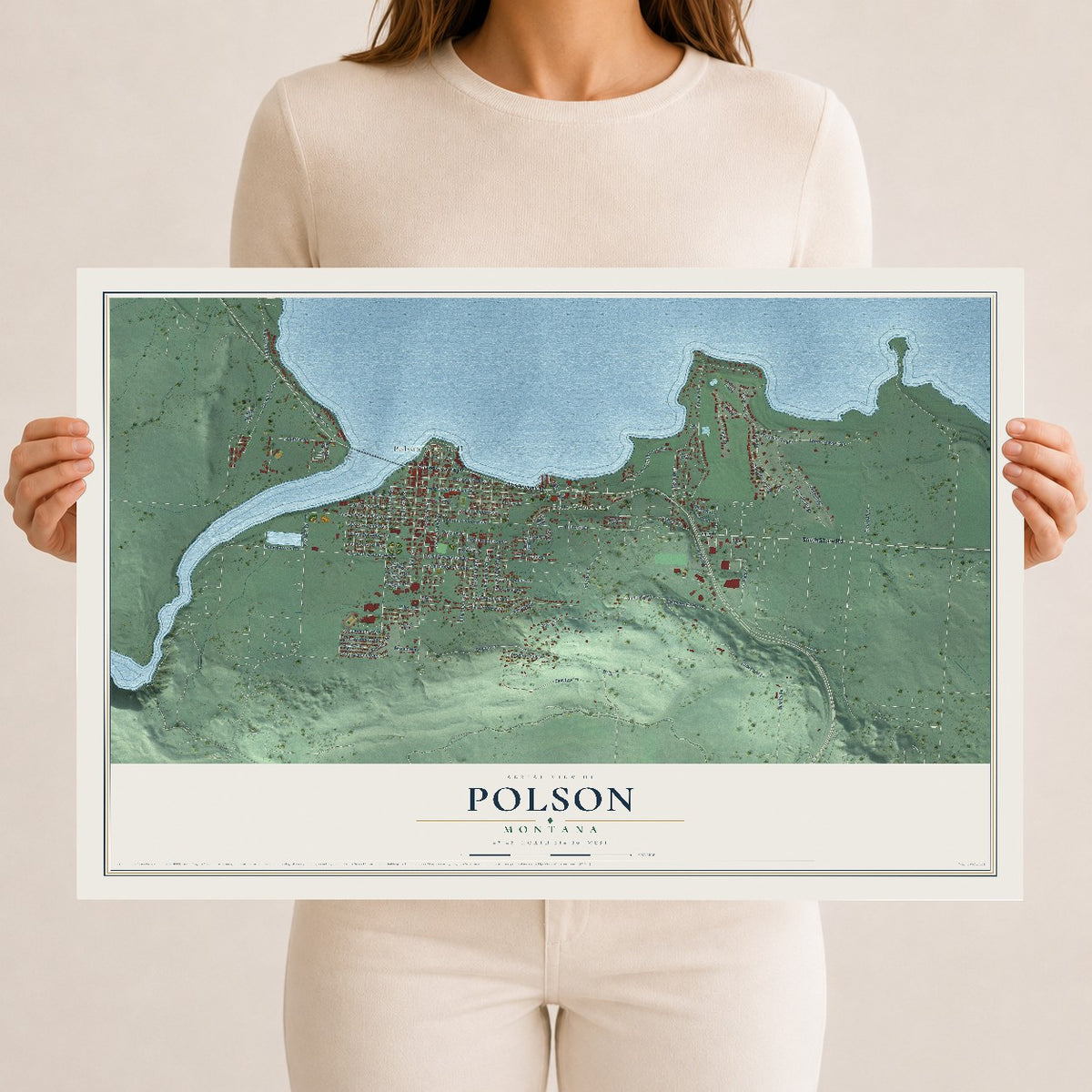 Map of Polson, Montana, 12 x 18 inch unframed archival matte print