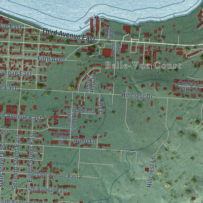 Second close-up of the map of Polson, Montana print showing more streets and buildings
