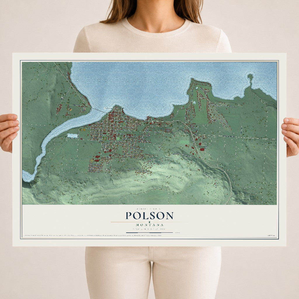 Map of Polson, Montana, 18 x 24 inch unframed archival matte print