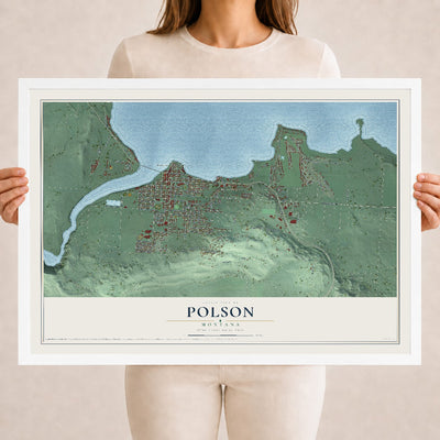 Map of Polson, Montana, 18 x 24 inch print in a white wood frame