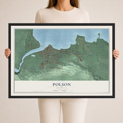 Map of Polson, Montana, 24 x 36 inch print in a black wood frame