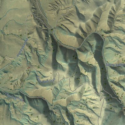 Close-up of the map of Ponderosa Pines, Montana print showing street and building detail