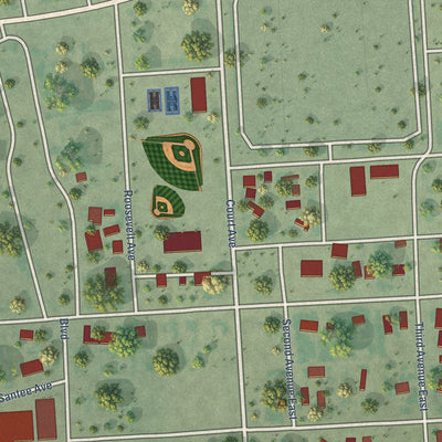 Second close-up of the map of Poplar, Montana print showing more streets and buildings