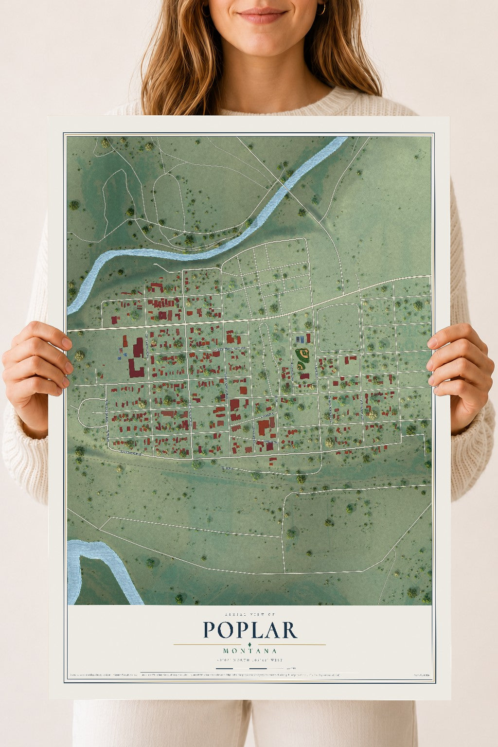 Map of Poplar, Montana, 18 x 24 inch unframed archival matte print